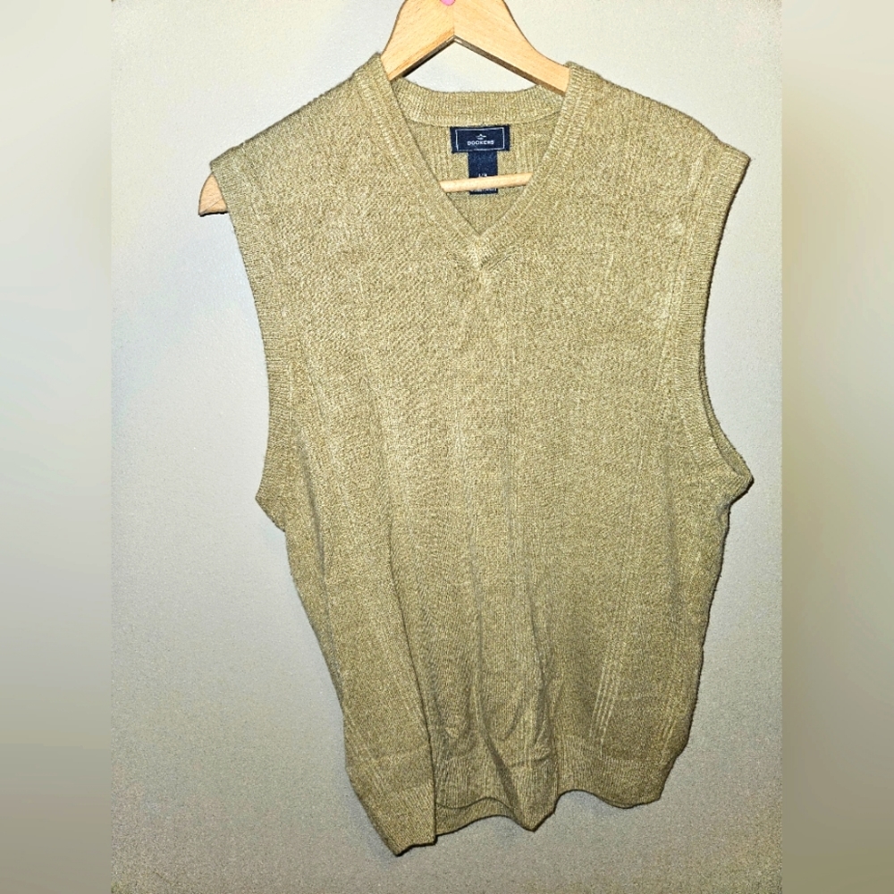 DOCKERS Men's Medium Beige Sleeveless Acrylic Sweater Size Large
